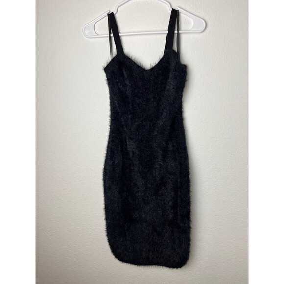 Fabletics Dress Womens XL Black Fuzzy Sweater Bodycon Strappy Knit Cozy Party - Picture 1 of 9